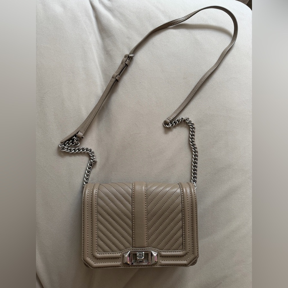 Rebecca Minkoff Taupe Quilted Crossbody with Silver Chain